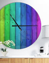 Rainbow Colors On Wooden - Oversized Modern Wall CLock