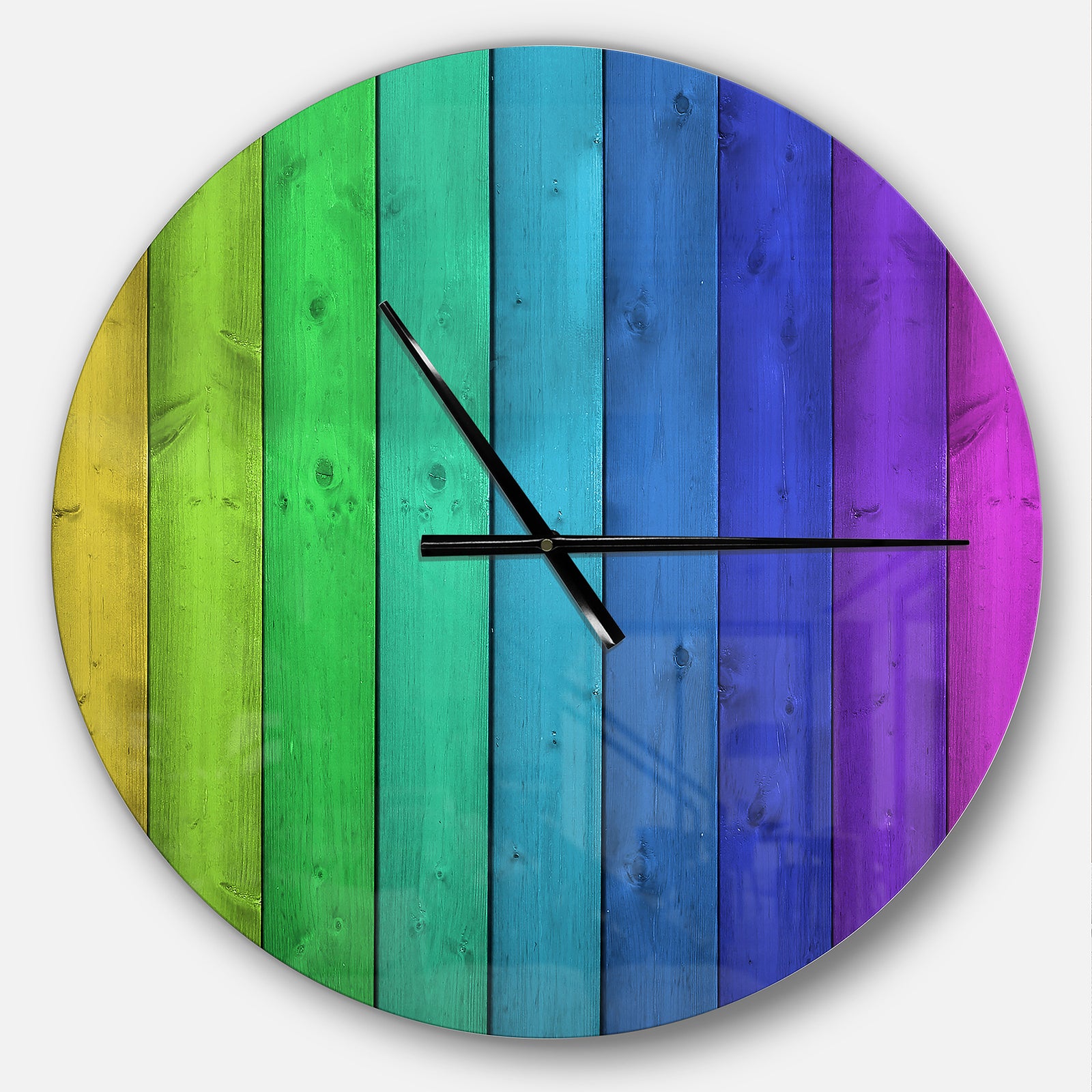 Rainbow Colors On Wooden - Oversized Modern Wall CLock