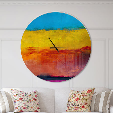 Yellow Blue Orange in Abstract Painting background - Oversized Modern Wall CLock