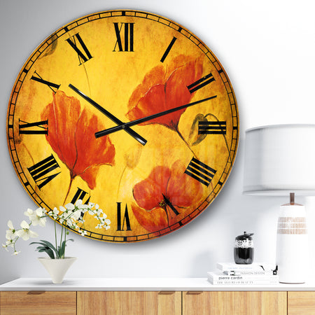 Red Poppy Flower - Floral Wall CLock
