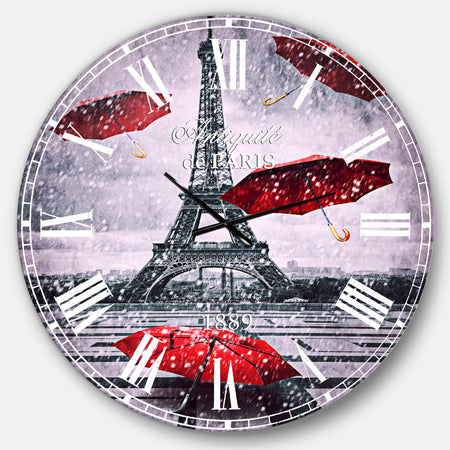 Flying Umbrella with Eiffel Tower - Cityscapes Oversized Wall CLock