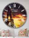 Sunset View with Paris Eiffel tower - Cityscapes Large Wall CLock