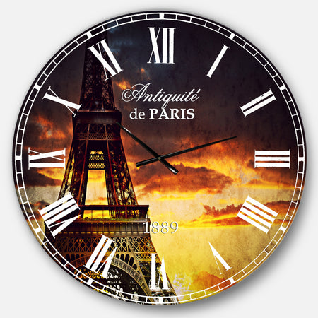 Sunset View with Paris Eiffel tower - Cityscapes Large Wall CLock