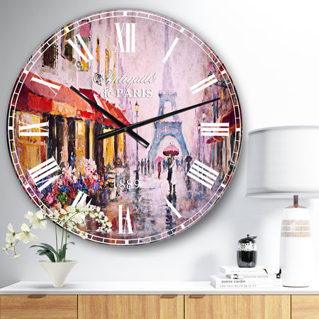 Lovers in Paris Eiffel Tower - Cityscapes Large Wall CLock