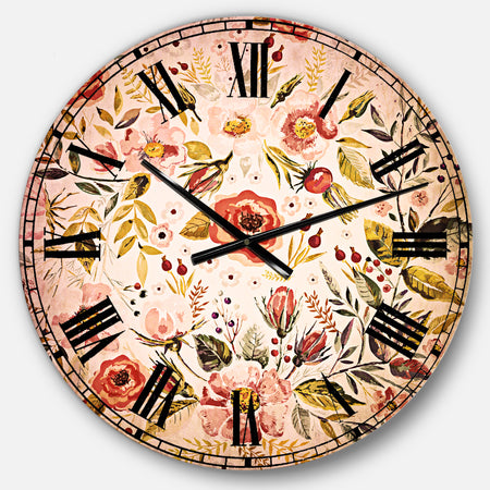 Hand drawn floral wreath - Floral Large Wall CLock
