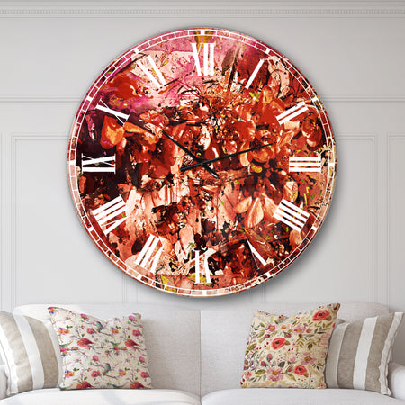 Bouquet of Red Sakura Flowers - Floral Large Wall CLock on Wrapped Canvas
