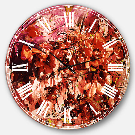 Bouquet of Red Sakura Flowers - Floral Large Wall CLock on Wrapped Canvas