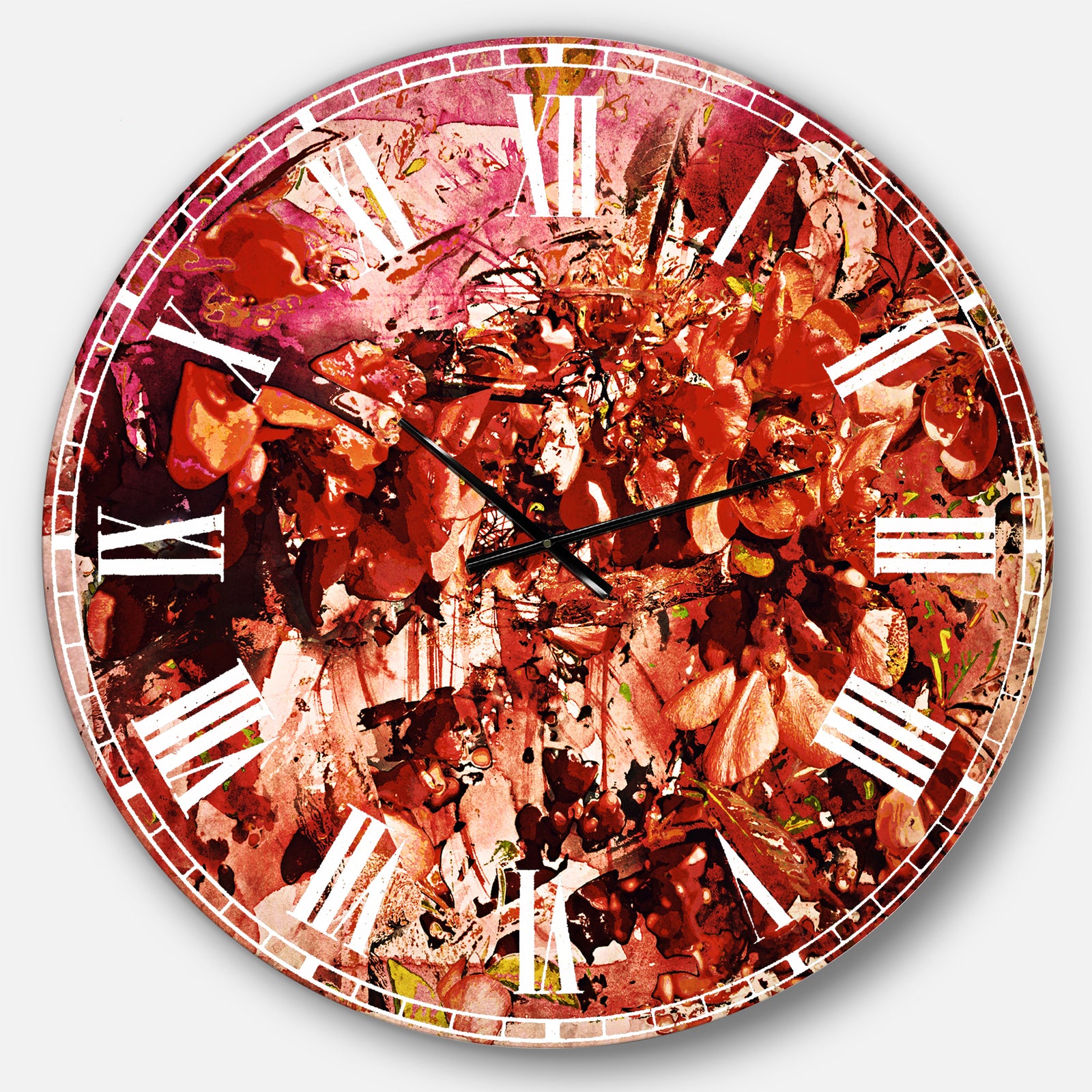Bouquet of Red Sakura Flowers - Floral Large Wall CLock on Wrapped Canvas
