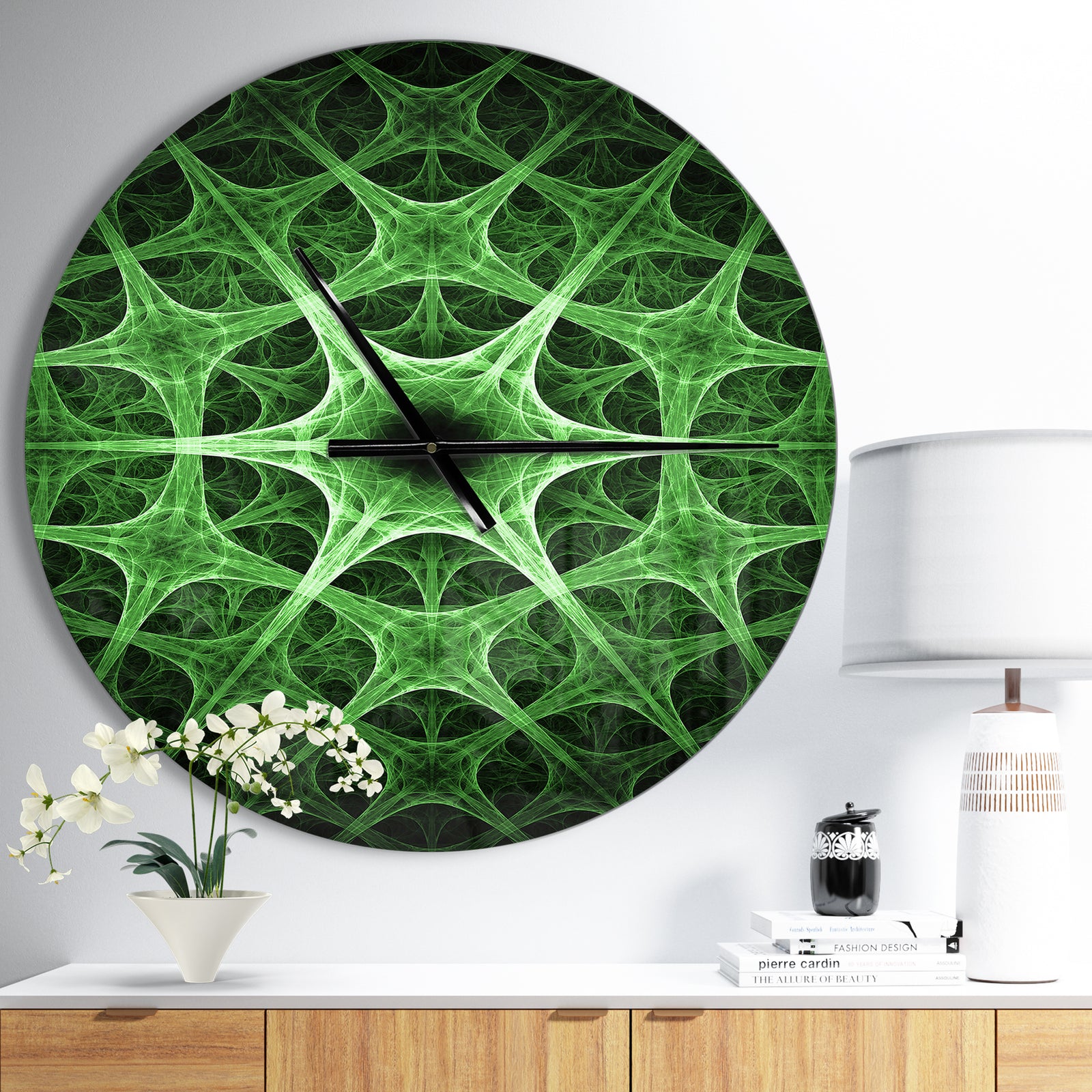 Abstract green thorn flower - Oversized Modern Wall CLock