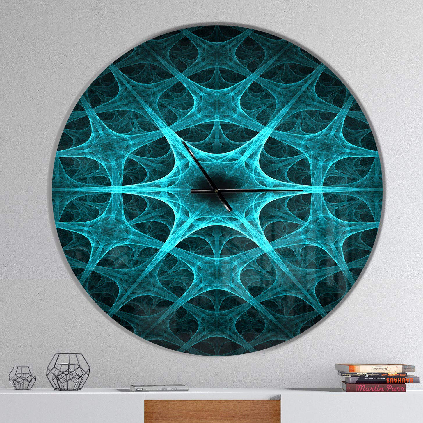Abstract blue ice flower - Oversized Modern Wall CLock