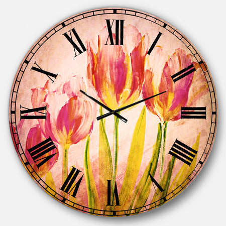 Red Tulips - Floral Large Wall CLock