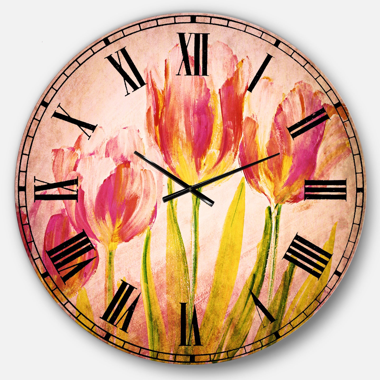 Red Tulips - Floral Large Wall CLock