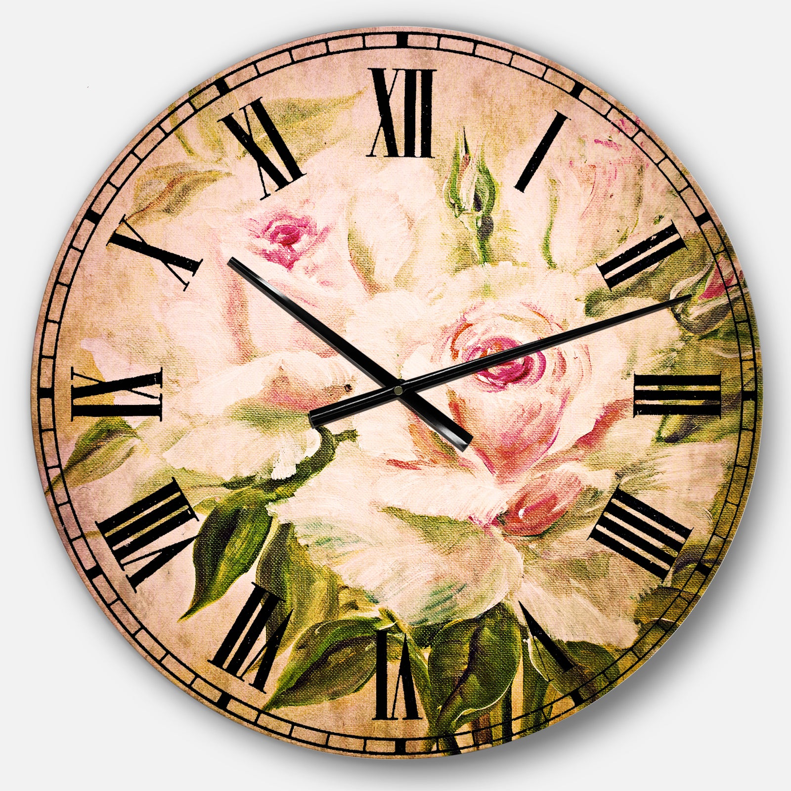Three Pink Roses - Floral Large Wall CLock