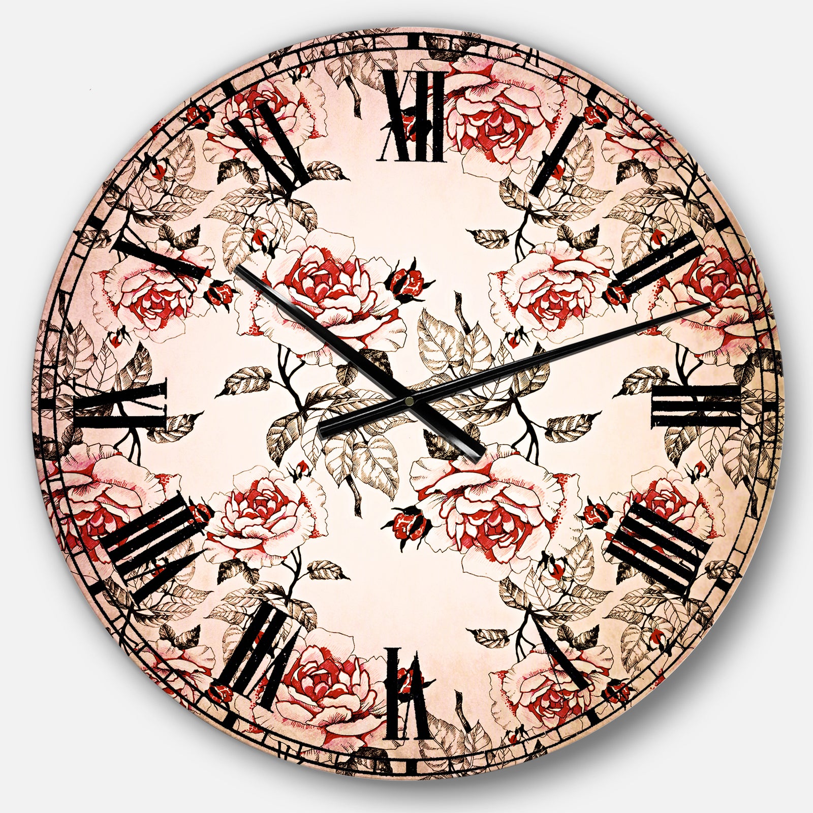Seamless pattern with red roses - Floral Oversized Wall CLock