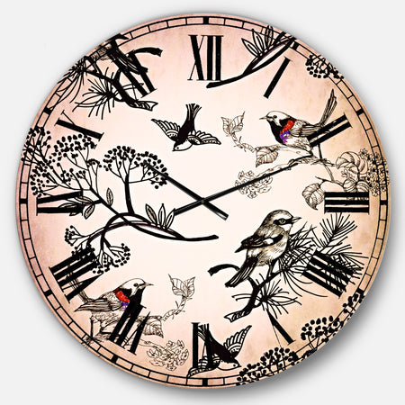 Floral pattern with birds - Floral Wall CLock