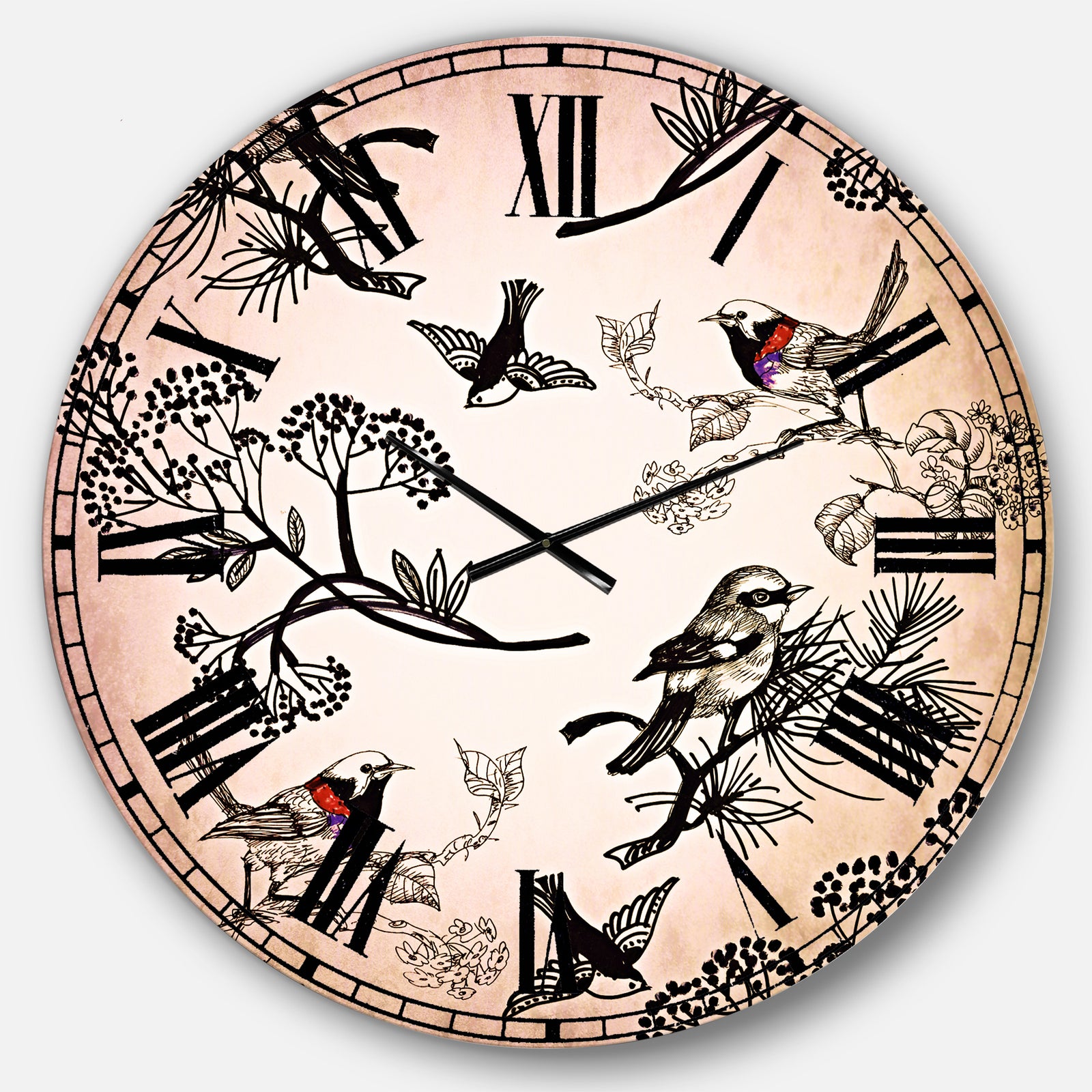 Floral pattern with birds - Floral Wall CLock