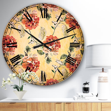 Red Rose in Yellow background - Floral Wall CLock