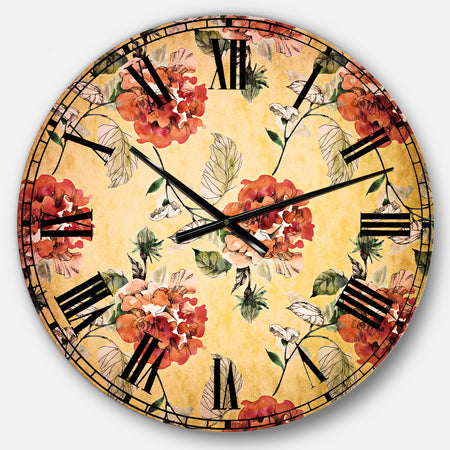 Red Rose in Yellow background - Floral Wall CLock