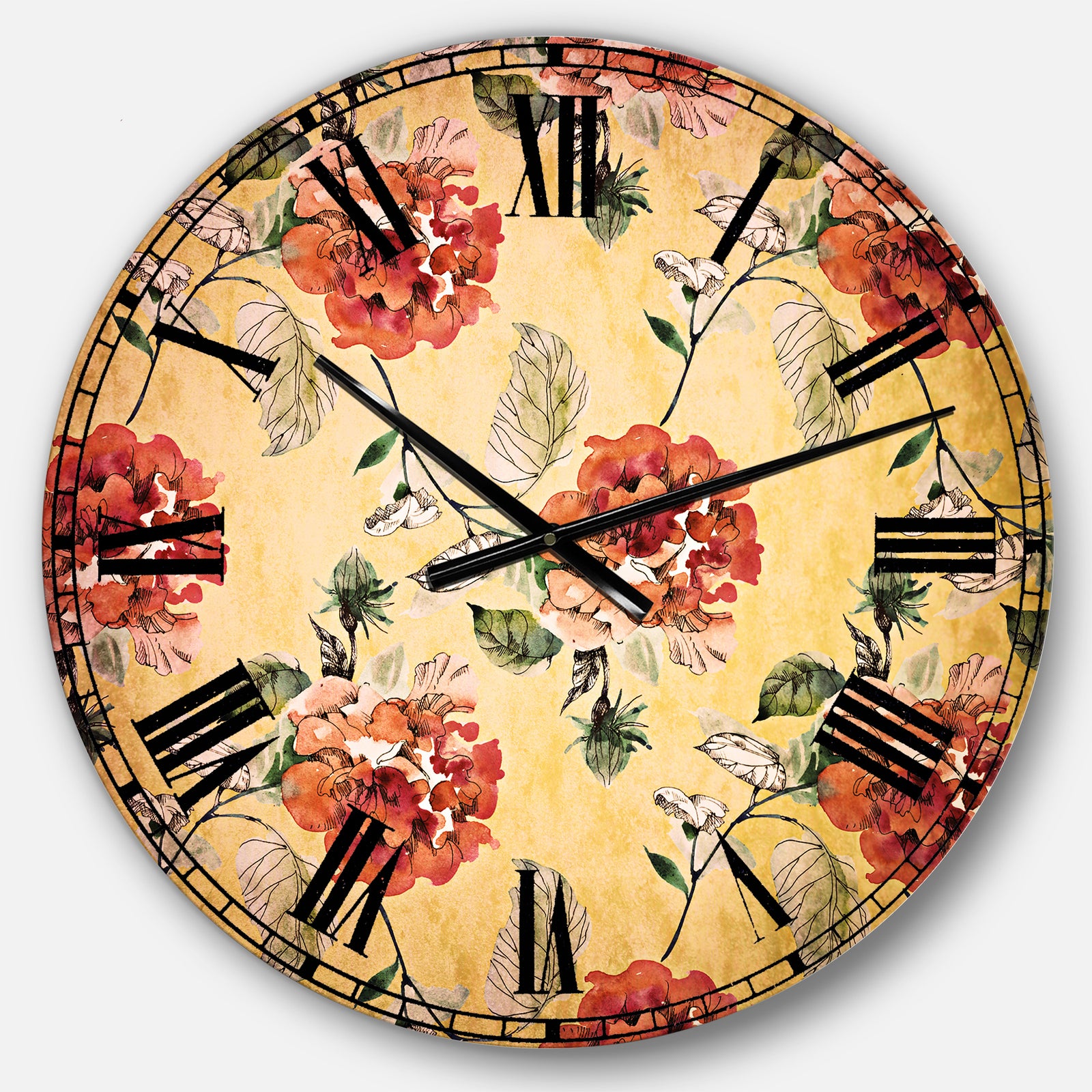Red Rose in Yellow background - Floral Wall CLock