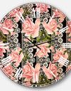 Black Lacy Roses Pattern - Digital Art Wall CLock
