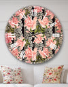 Black Lacy Roses Pattern - Digital Art Wall CLock