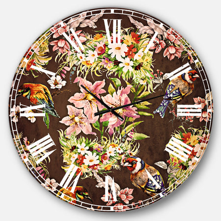 Colorful Birds and Flowers - Floral Large Wall CLock