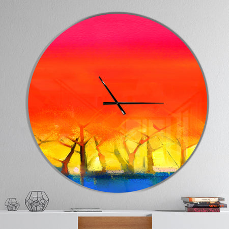 Tree and Red Sky Spring Season - Oversized Landscapes Wall CLock