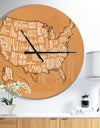 United States Yellow Vintage Map - Large Global Wall CLock