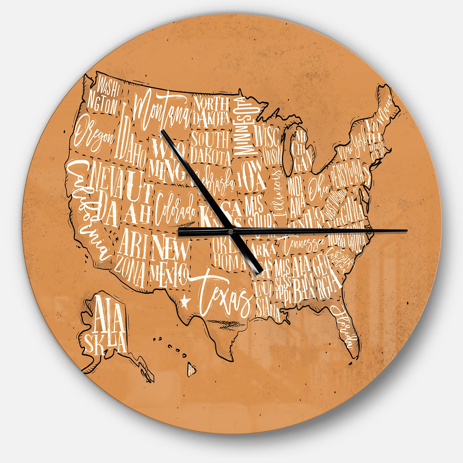 United States Yellow Vintage Map - Large Global Wall CLock