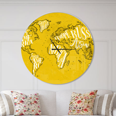 Vintage Yellow Worldmap  - Oversized Global Wall CLock