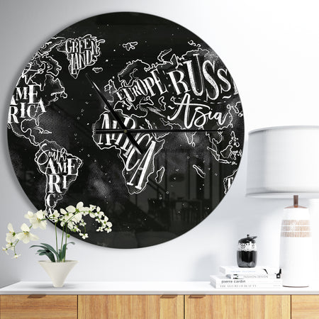 Vintage Chalk Worldmap  - Oversized Global Wall CLock