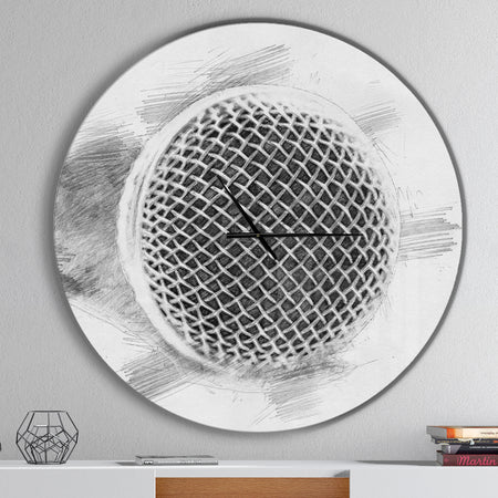 Microphone in Pencil Sketch - Oversized Fashion Wall CLock