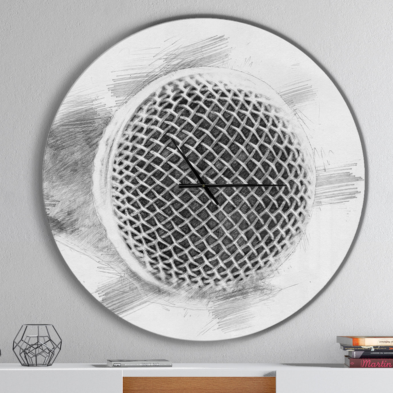 Microphone in Pencil Sketch - Oversized Fashion Wall CLock