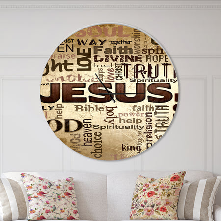 Jesus - word cloud in grunge background - Oversized Religious Wall CLock