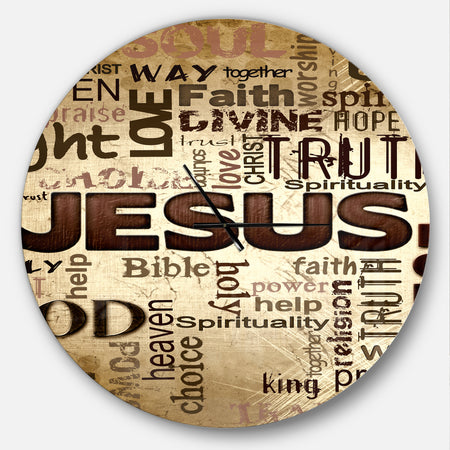Jesus - word cloud in grunge background - Oversized Religious Wall CLock