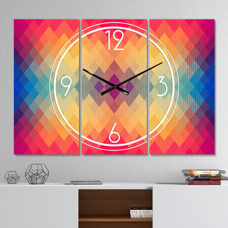 Colorful Geometric Pattern - Modern 3 Panels Large Wall CLock