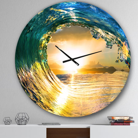 Colored Ocean Waves Falling Down II - Modern Seashore Wall CLock