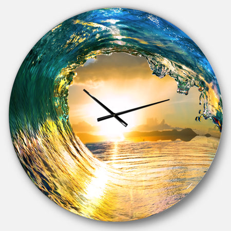 Colored Ocean Waves Falling Down II - Modern Seashore Wall CLock