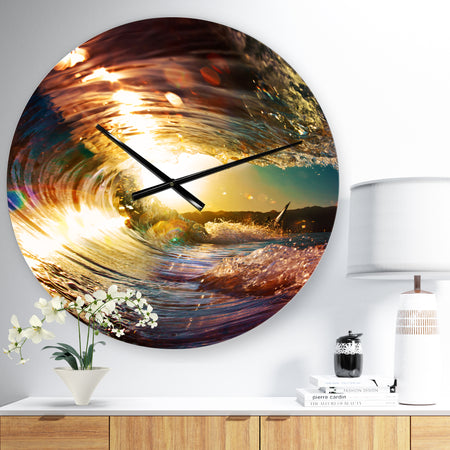 Colored Ocean Waves Falling Down III - Modern Seashore Wall CLock