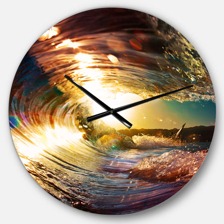 Colored Ocean Waves Falling Down III - Modern Seashore Wall CLock