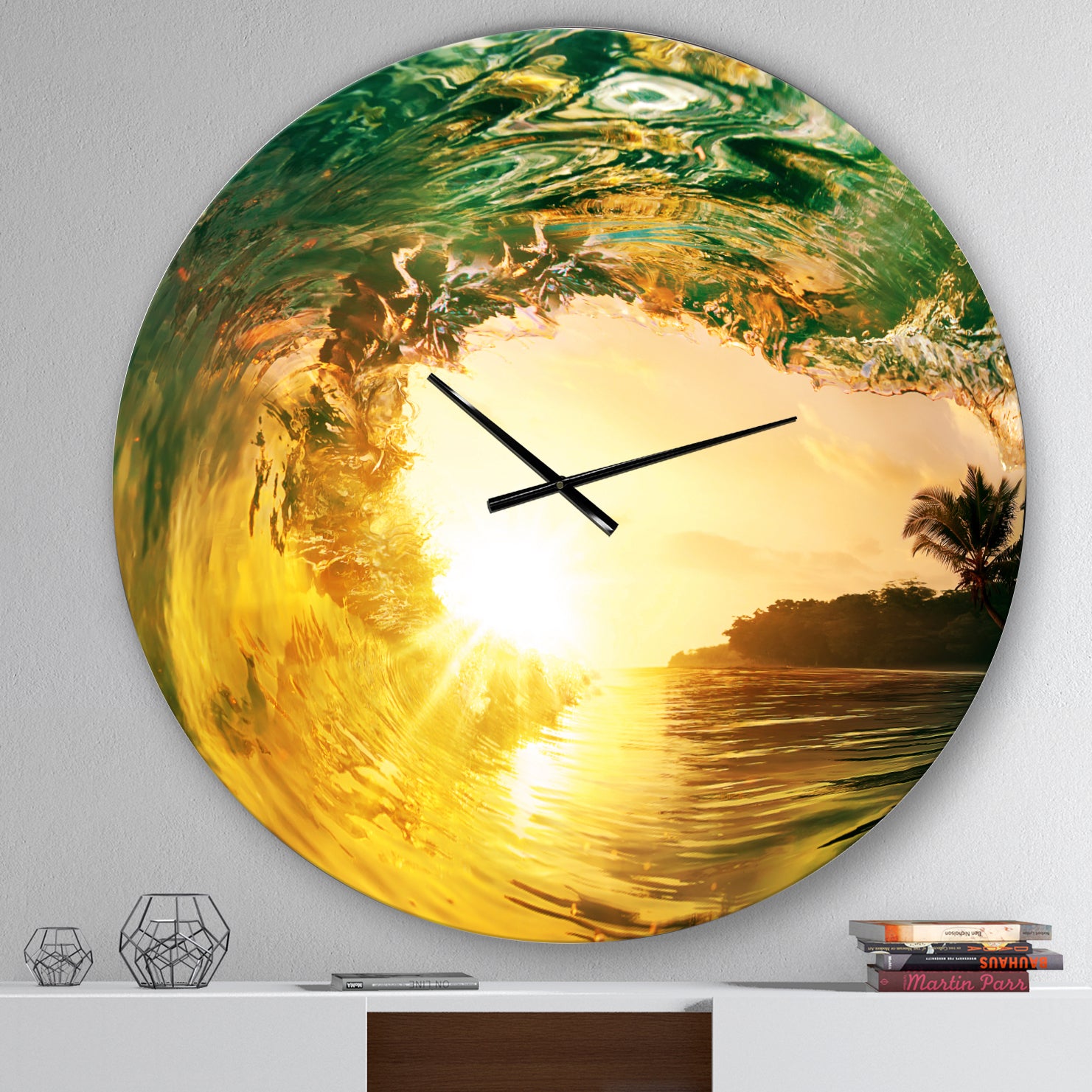 Colored Ocean Waves Falling Down IV - Modern Seashore Wall CLock