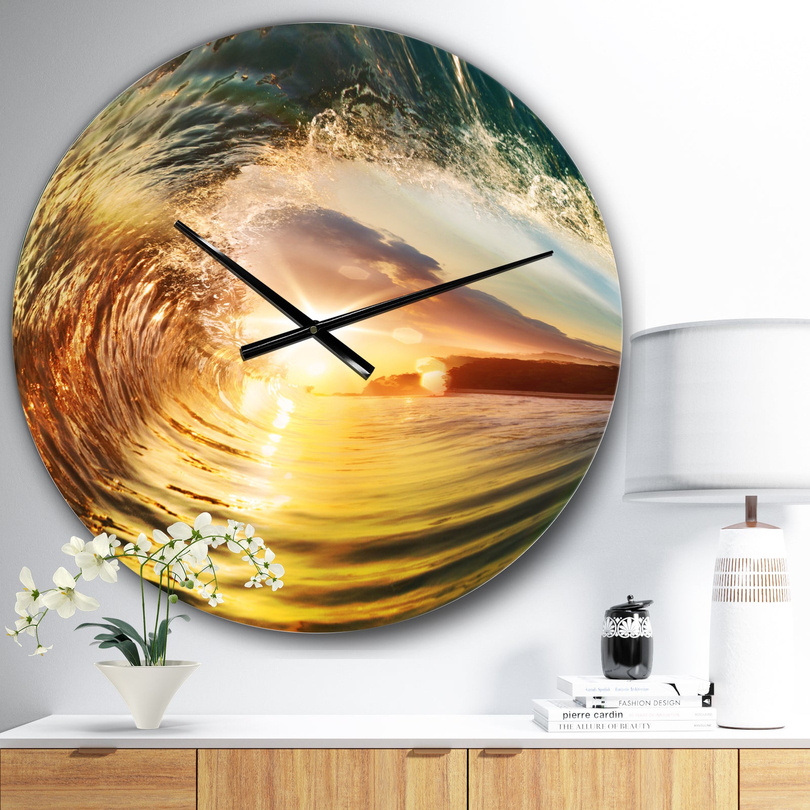 Colored Ocean Waves Falling Down V - Modern Seashore Wall CLock