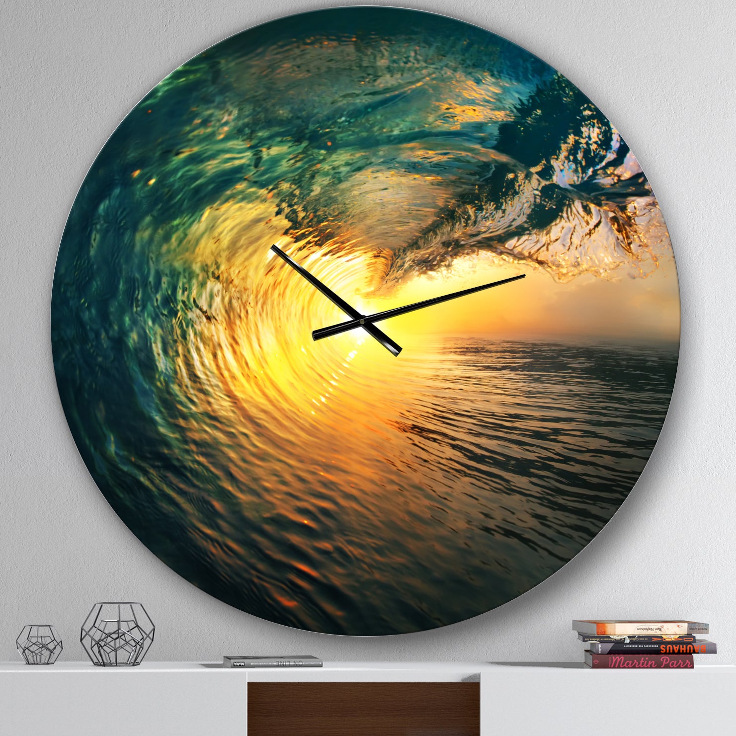 Colored Ocean Waves Falling Down VI - Modern Seashore Wall CLock