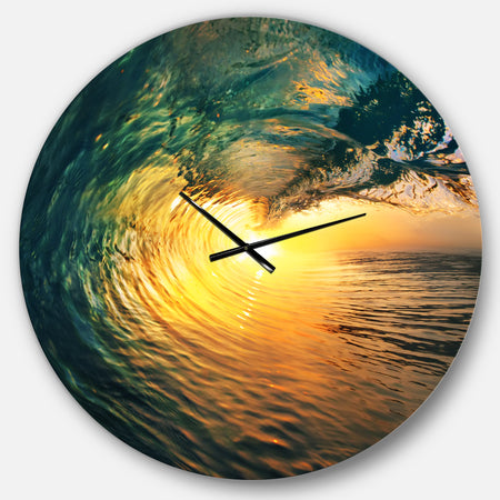 Colored Ocean Waves Falling Down VI - Modern Seashore Wall CLock