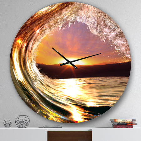 Colored Ocean Waves Falling Down VIII - Modern Seashore Wall CLock