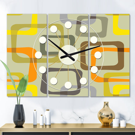 Retro Square Design VII - Oversized Mid-Century wall clock - 3 Panels