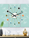 Turquoise Minimal Ornament - Oversized Mid-Century wall clock - 3 Panels