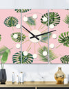 Palm Tropical leaves pattern. - Oversized Mid-Century wall clock - 3 Panels