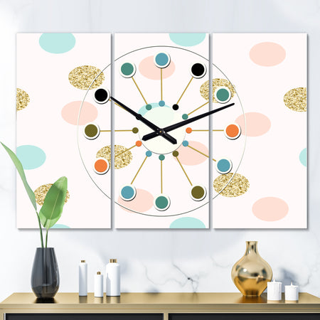 Gold Chic Design III - Oversized Mid-Century wall clock - 3 Panels