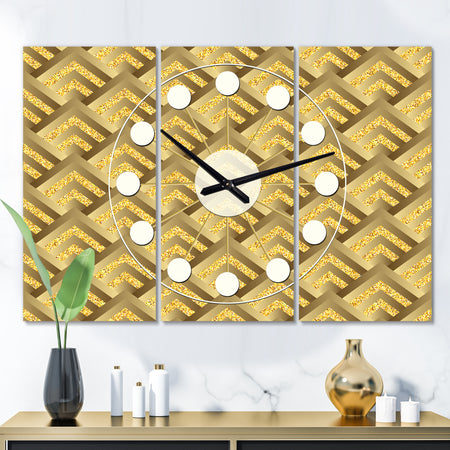Golden Plaid pattern - Oversized Mid-Century wall clock - 3 Panels
